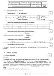English Worksheet: partial test N1 for 8th formers (Tunisian schools)