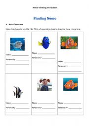 English Worksheet: Movie Viewing : Finding Nemo