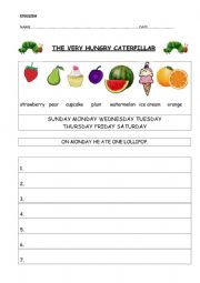 English Worksheet: THE VERY HUNGRY CATERPILLAR