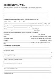 English Worksheet: BE GOING TO VS. WILL EXTRA PRACTICE
