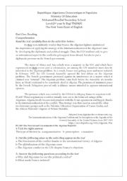 English Worksheet: THE ALGERIAN CAUSE IN THE UN