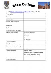English Worksheet: Eton college- a webquest
