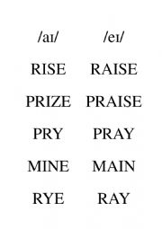 English Worksheet: Minimal pairs cards diphthongs /ai/ and /ei/