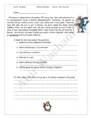 English Worksheet: Winter Holidays