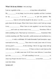 English Worksheet: gap text kitchen utensils