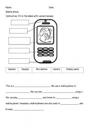 English Worksheet: parts of mobile phone
