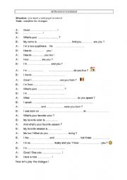 English Worksheet: Introduce yourself-conversation
