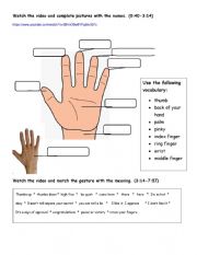 English Worksheet: HAND GESTURES