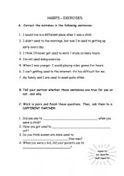 English Worksheet: Habits exercises (used to, would, be used to, get used to)