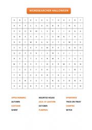 English Worksheet: Halloween word search & song