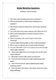 English Worksheet: Digital Marketing Questions