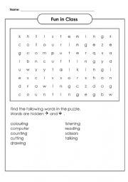 English Worksheet: Wordsearch Fun In the Class