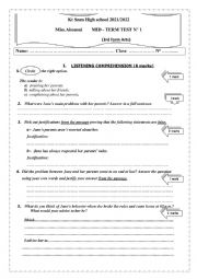 English Worksheet: 3rd form mid term test n01