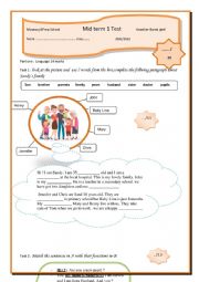 English Worksheet: Mid term test 1   for 7th form