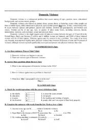 English Worksheet: Domestic violence reading comprehension