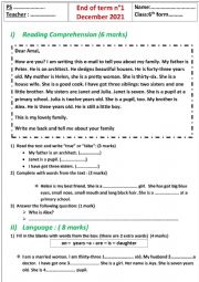 English Worksheet: 6th form end of term n1