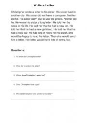 Reading Comprehension: Write a letter