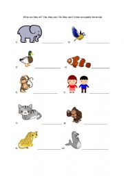 English Worksheet: What can they do? Action verbs (animals)
