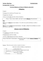 English Worksheet: Expressing obligation and absence of obligation