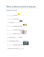 English Worksheet: There is/are and It is/they are