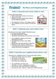 English Worksheet: WRITING PROJECT: MY PLACE AND NEIGHBOURHOOD