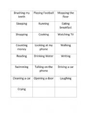 English Worksheet: Present Continuous Action Cards for Charades