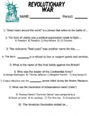 worksheets american revolution