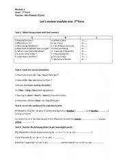 English Worksheet: Review Module 1 7th form