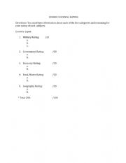 Zombie Survival Rating Worksheet