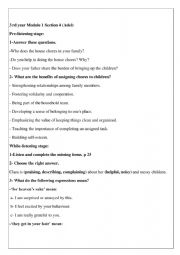 English worksheet: 3rd year Module 1 Section 4
