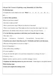 English worksheet: 4th year Unit 1 Lesson 4 