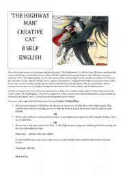 English Worksheet: Creative task on Noyes poem �The Highwayman�