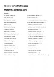 English Worksheet: in order to 