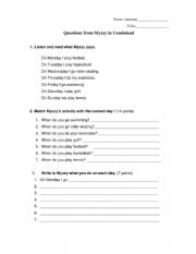 English Worksheet: Questions Weekdays after watchin Muzzy in Gondoland