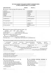 English Worksheet: example exam for grade 8