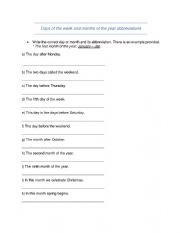English Worksheet: Days of the week and months of the year abbreviation activity