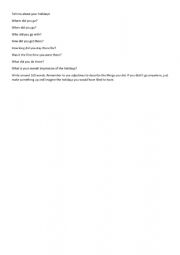 English Worksheet: Holidays writing