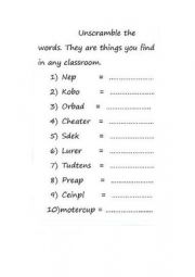 English Worksheet: Classroom