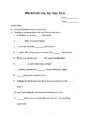 English Worksheet: High Frequency Words - My, By, Now, How