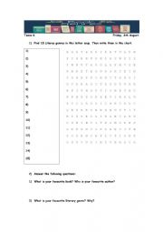 English Worksheet: Literary Genres Wordsearch and Questionnaire