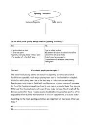 English Worksheet: 8th form sporting activities
