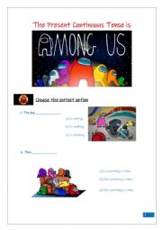 English Worksheet: The present continuous is AMONG US
