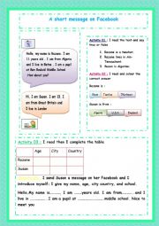 to produce a short message on Facebook to introduce themselves, giving information about the name, age, city/hometown, country, and school