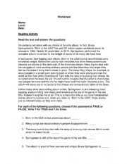 English Worksheet: Reading Comprehension Music Review