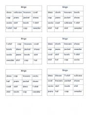 English Worksheet: Clothes Bingo