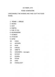 English Worksheet: FOOD NAMES