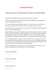 English Worksheet: The origins of hip hop