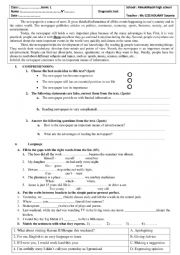 English Worksheet: diagnostic test 
