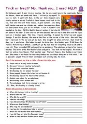 English Worksheet: Halloween-themed reading comprehension