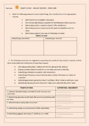 English Worksheet: Advertising argumentative essay